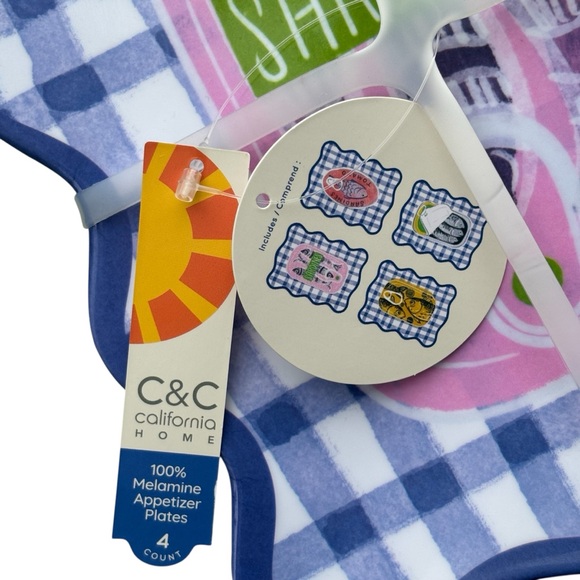 C&C California Viral Trend Set of 4 Sardines Melamine Appetizer Plates - Picture 3 of 7